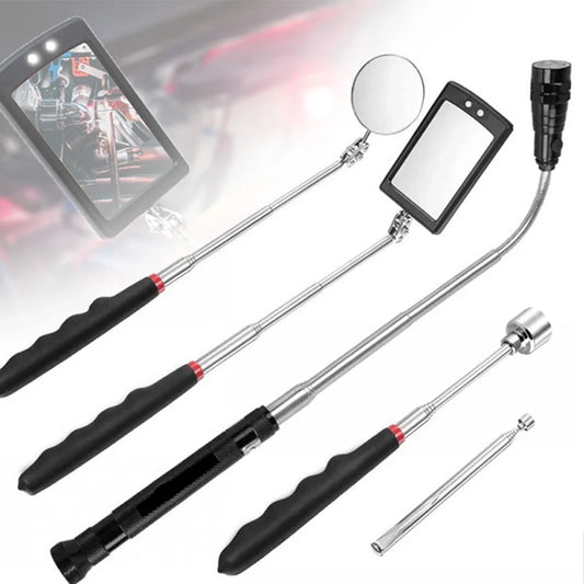 Telescoping Flexible Head Inspection Mirror LED Light Adjustable 360 Degree Swivel Viewing Auto Hand Tools