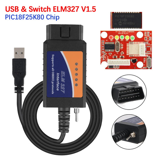 USB v1.5 Switch Car Diagnostic Cable obd2 SCANNER FORscan Support Most OBDII Protocols HS-CAN and MS-CAN PIC18F25K80 Chip