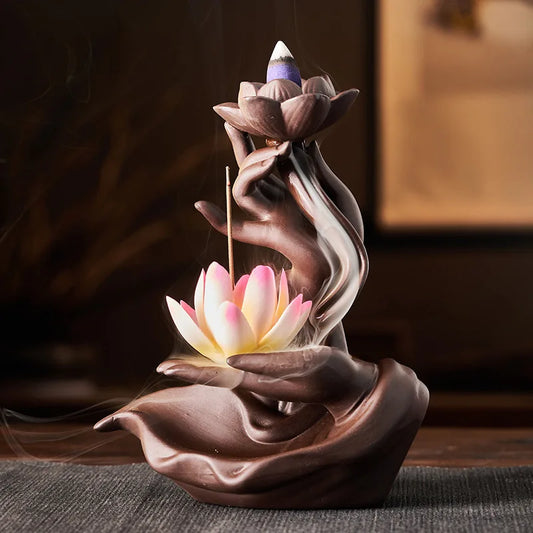 Ceramic Purple Sand Backflow Incense Stove Zen Buddhist Hand